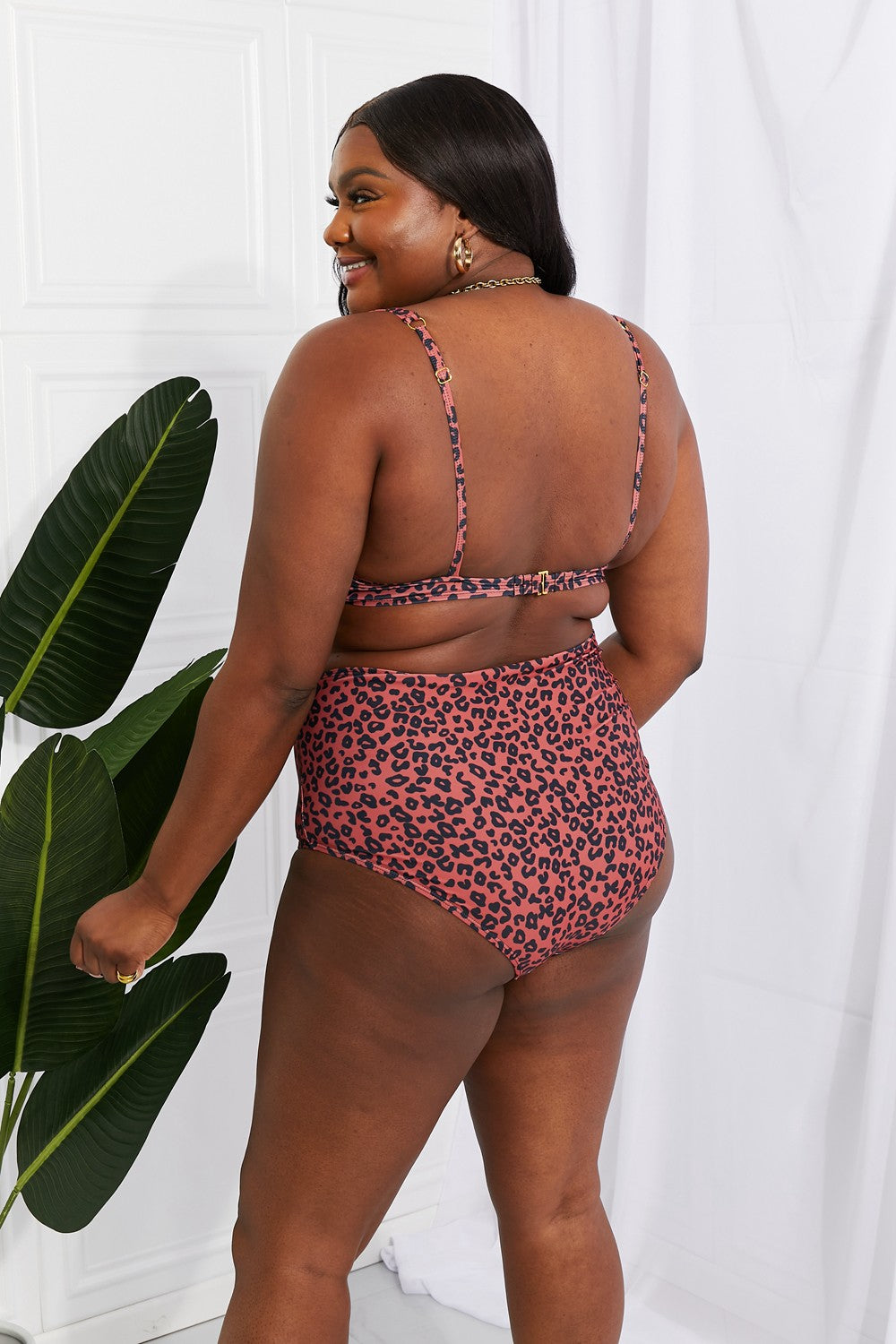 Back view of the Marina West Swim Take A Dip Twist High-Rise Bikini in Ochre.