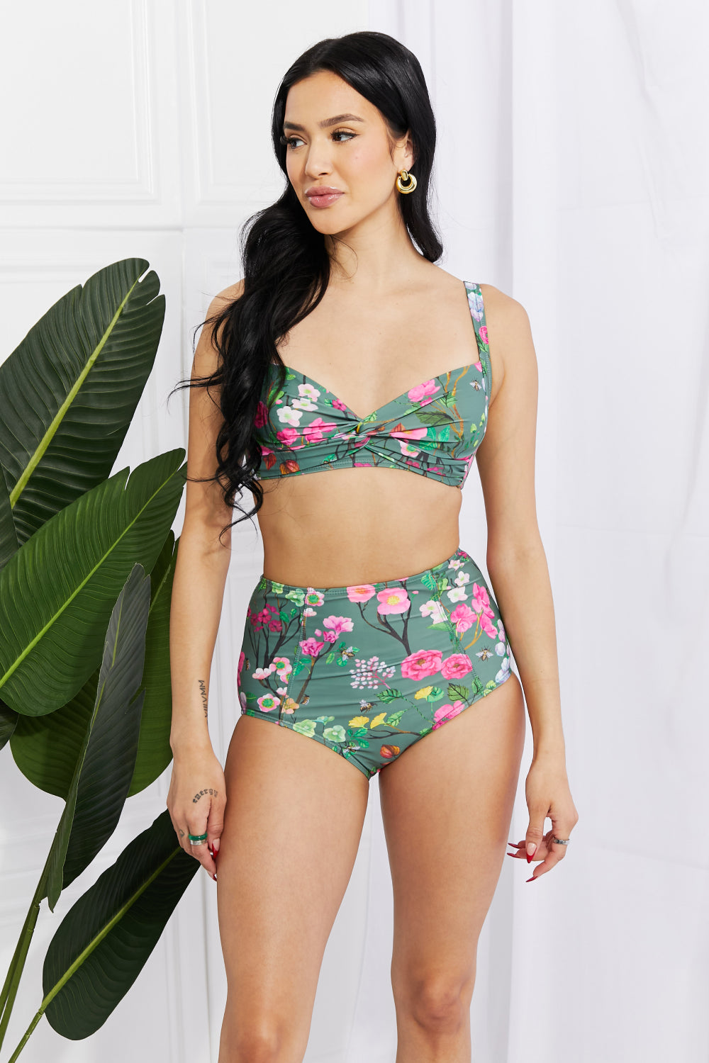 Marina West Swim Take A Dip Twist High-Rise Bikini in Sage for women