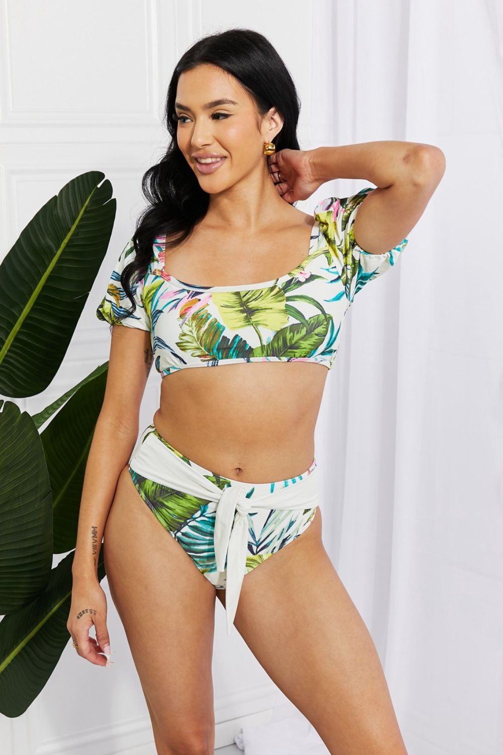 Marina West Swim Vacay Ready Puff Sleeve Bikini in Floral for women