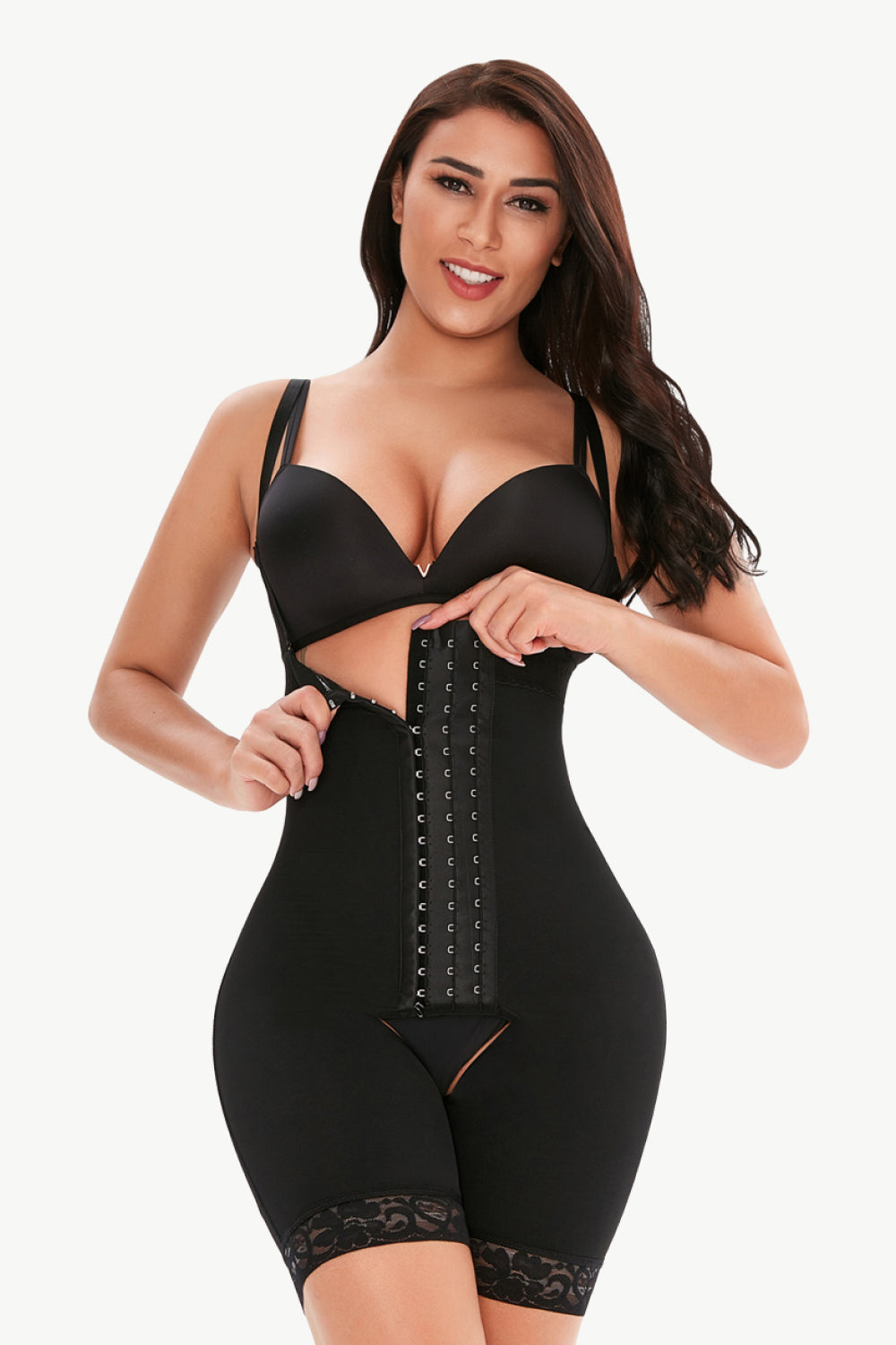 A Full Size Hook-and-Eye Lace Trim Shaping Bodysuit